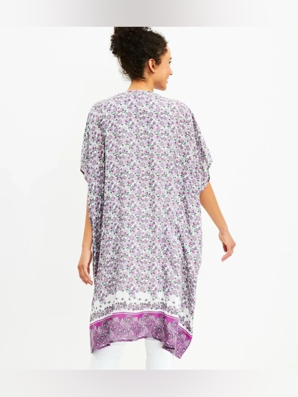 LOFT Fuchsia Floral Kimono Duster M/L Boho Open Front Lightweight‎ Cover Up Wrap - Picture 9 of 10
